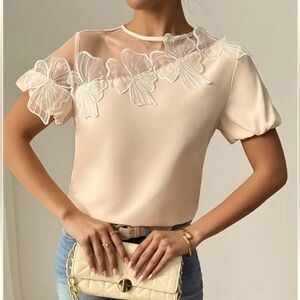 Elegant Cream Floral Women Top